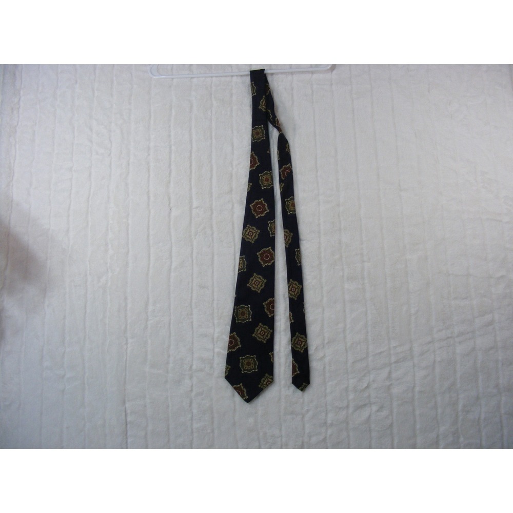 Gitman Bros Necktie Mens One Size Navy Blue Excellent Silk Medallion USA Made